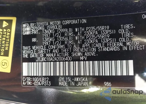 2010 Lexus Rx 450H from USA, damaged, VIN JTJBC1BA2A2006400